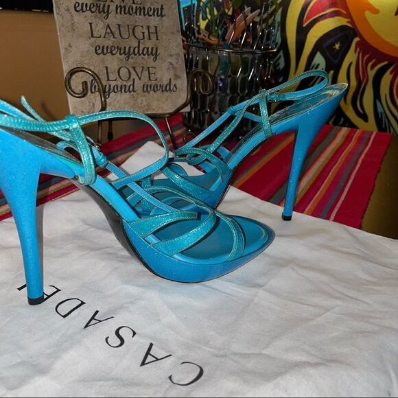 🆕 NEW Casadei Sparkling Strappy Stiletto Heels – Blue Glitter - Picture 6 of 13